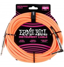 Ernie Ball 6084 кабель инструментальный, оплетёный, 5,49 м, прямой/угловой джеки, оранжевый неон