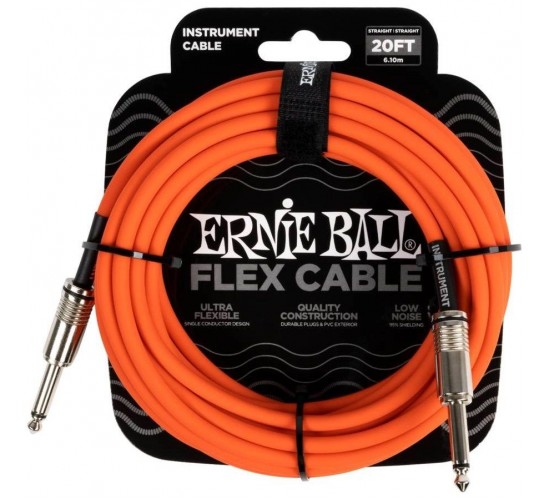 Ernie Ball 6421 кабель инструментальный Flex, прямой - прямой джеки, 6 метров, оранжевый