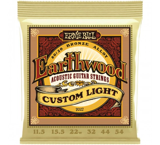 Ernie Ball 2007 струны для акустической гитары Earthwood 80/20 Bronze Custom Light (11.5-54)