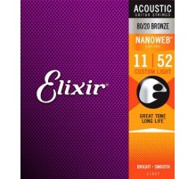 Elixir 11027 NANOWEB Комплект струн для акустической гитары, Custom Light, бронза 80/20, 11-52