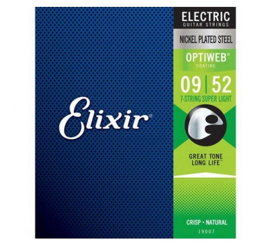 Elixir 19007 Optiweb Комплект струн для 7-струнной электрогитары, никел.сталь, Super Light 9-52
