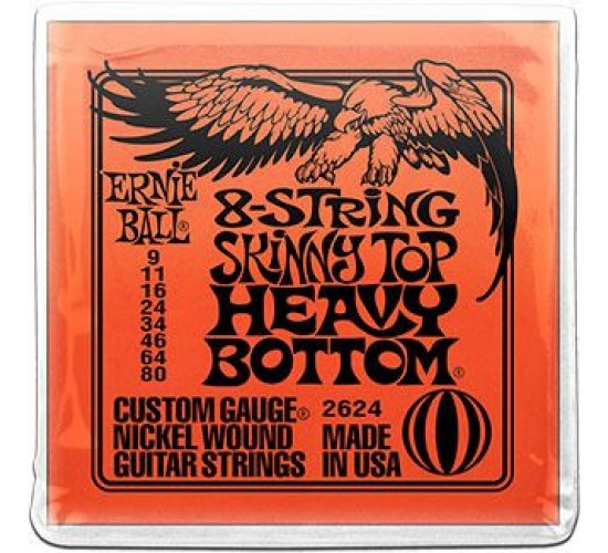 Ernie Ball 2624 струны для 8стр. эл.гитары Slinky Skinny Top Heavy Bottom (9-11-16-24-34-46-64-80)