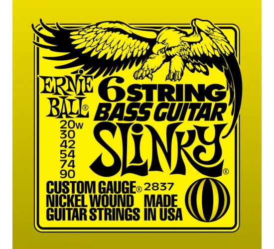 Ernie Ball 2837 струны для 6-струнной бас-гитары Nickel Bass SS Slinky (20w-30-42-54-4-90)