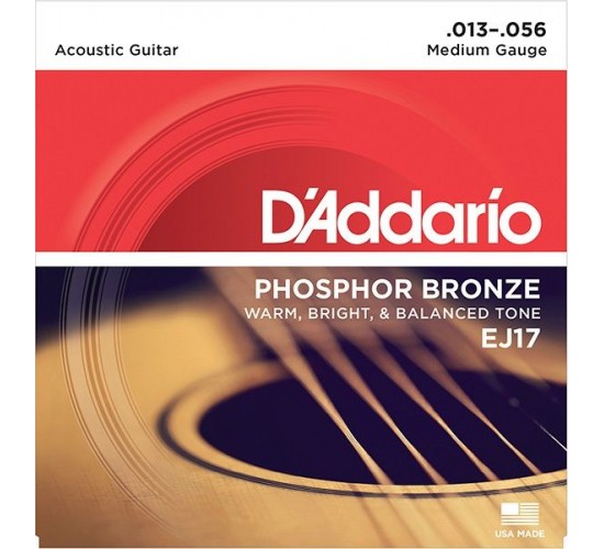 D'Addario EJ17 PHOSPHOR BRONZE Струны для акустической гитары фосфорная бронза Medium 13-56