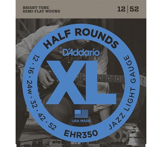 D'Addario EHR350 Half Round Комплект струн для электрогитары, Jazz Light, 12-52
