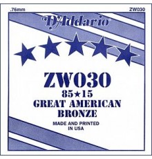 D'Addario ZW030 Отдельная струна для акустической гитары, бронза 85/15, 030