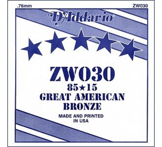 D'Addario ZW030 Отдельная струна для акустической гитары, бронза 85/15, 030