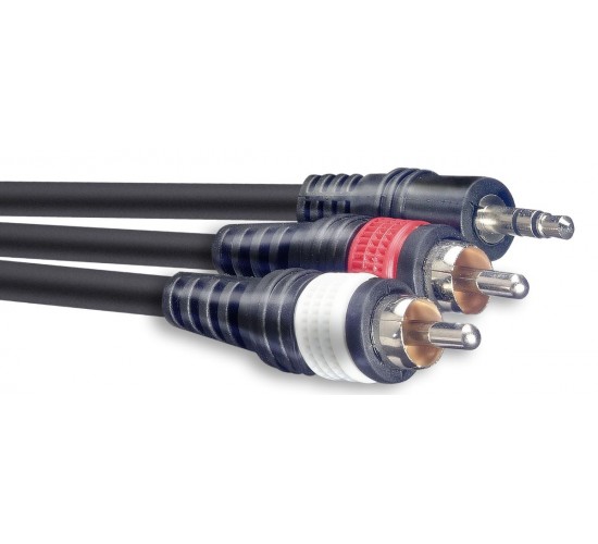 Stagg SYC3/MPS2CM E аудио шнур мини стерео Jack 1/8" - 2 x RCA папа, длина 3 метра, черного цвета