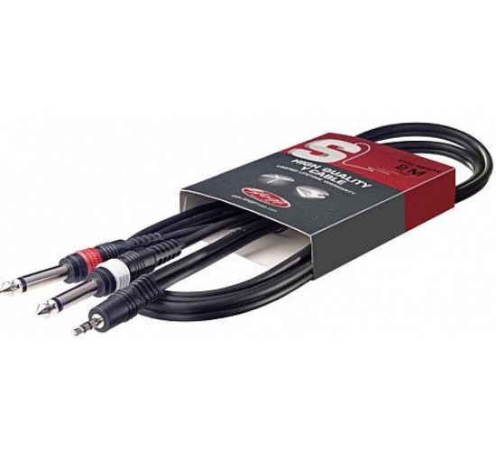 Stagg SYC2/MPS2P E аудио шнур мини стерео Jack 1/8« - 2 x Jack 1/4», длина 2 метра, черного цвета