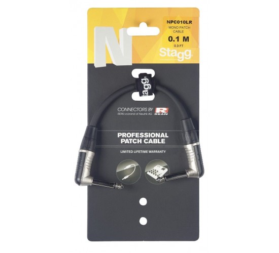 Stagg NPC010LR проф. соединяющий гитарный шнур, гнутые джеки 1/4" типа NEUTRIK, длина 10 см.
