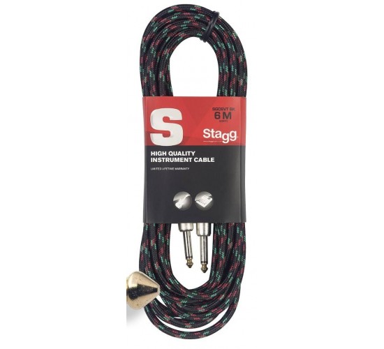 Stagg SGC6VT BK «твидовый» гитарный шнур Jack-Jack, металлические PRO -разъемы, 6 метров, черный