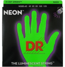DR NGB5-45 NEON HiDef Green струны для 5 cтрун. бас гитар, светящиеся в УФ лучах, цвет Green, 45-125