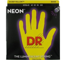 DR NYB-45 NEON HiDef Yellow струны для бас гитары, светящиеся в УФ лучах, цвет Yellow, 45-105 Medium