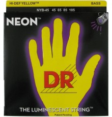 DR NYB-45 NEON HiDef Yellow струны для бас гитары, светящиеся в УФ лучах, цвет Yellow, 45-105 Medium
