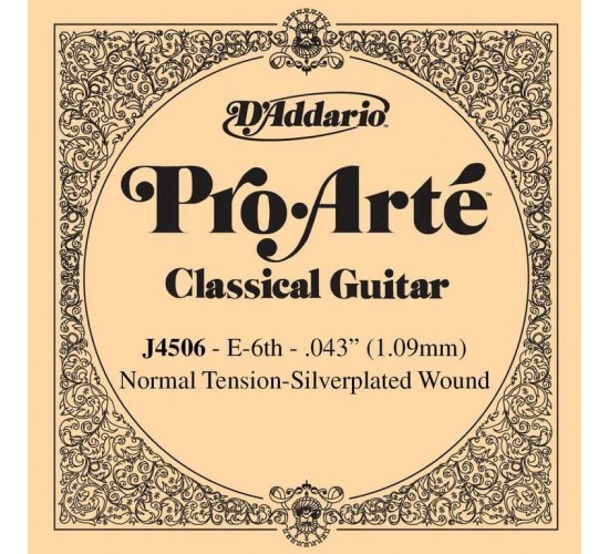 D'Addario J4506 Pro-Arte Отдельная 6-ая струна для классической гитары, нейлон, посеребренная, норма