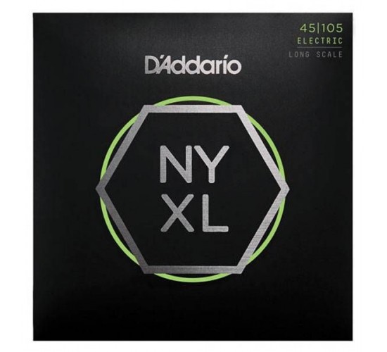 D'Addario NYXL45105 Комплект струн для бас-гитары, никелированные, Long Scale, L Top/Med Bottom, 45-105