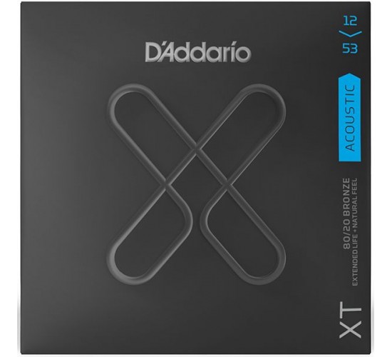 D'Addario XTABR1253 XT Комплект струн для акустической гитары, бронза 80/20, 12-53, с покрытием