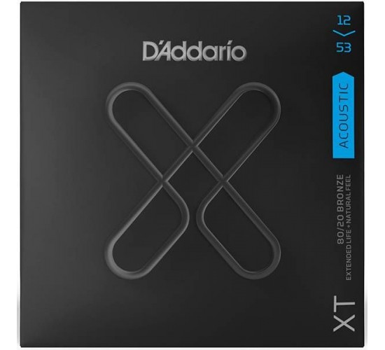D'Addario XTABR1253 XT Комплект струн для акустической гитары, бронза 80/20, 12-53, с покрытием