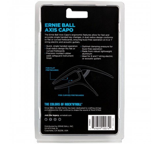Ernie Ball 9601 каподастр Axis, универсальный, пружинный, цвет серебряный