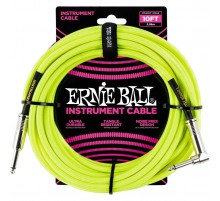 Ernie Ball 6080 кабель инструментальный, оплетёный, 3,05 м, прямой/угловой джеки, желтый неон