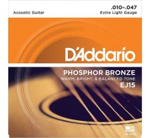 D'Addario EJ15 PHOSPHOR BRONZE струны для акустической гитары фосфорная бронза Extra Light 10-47