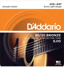 D'Addario EJ10 BRONZE 80/20 Струны для акустической гитары бронза Extra Light 10-47
