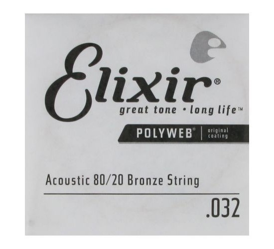 Elixir 13132 POLYWEB Отдельная струна для акустической гитары, бронза 80/20, .032