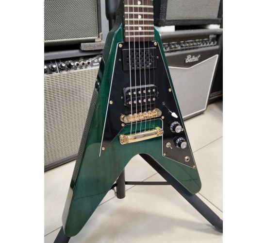 Grass Roots Delight-V mini Flying V электрогитара, цвет изумрудный USED