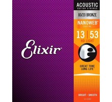 Elixir 11182 NANOWEB Комплект струн для акустической гитары, HD Light, бронза 80/20, 13-53