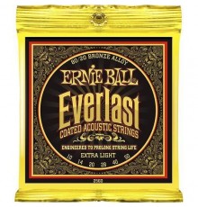 Ernie Ball 2560 струны для акуст.гитары Everlast Coated 80/20 Bronze Extra Light (10-14-20w-28-40-50) бронза с нанонапылением