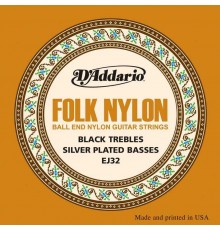 D'Addario EJ32 Folk Nylon Комплект струн для акустической гитары, шарик на конце, нейлон/посеребренн