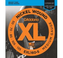 D'Addario EXL160-5 XL NICKEL WOUND Струны для 5-струнной бас-гитары 5-string Long Medium 50-135