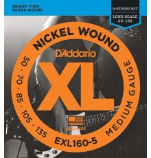 D'Addario EXL160-5 XL NICKEL WOUND Струны для 5-струнной бас-гитары 5-string Long Medium 50-135