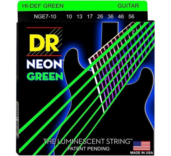 DR NGE7-10 Комплект струн для 7-струнной электрогитары Neon Green , никелированные, с покр., 10-56