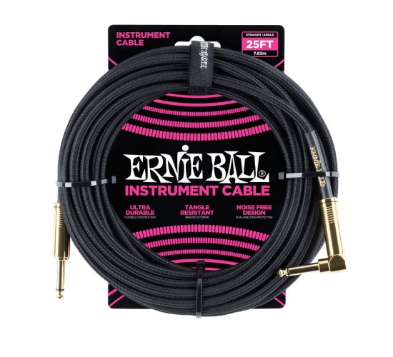 Ernie Ball 6058 кабель инструментальный, прямой / угловой джеки, длина 7,62м, цвет чёрный.