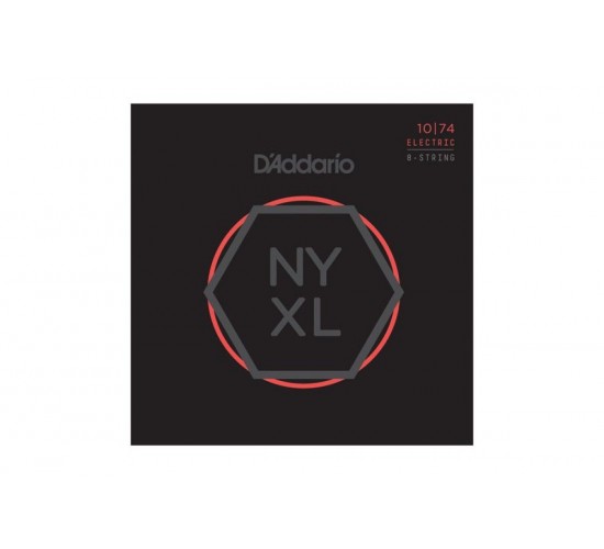 D'Addario NYXL1074 Комплект струн для 8-струнной электрогитары, никелированные, LTop/HBottom, 10-74