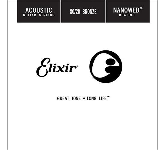 Elixir 15126 Nanoweb Отдельная струна для акустической гитары, бронза 80/20, .026