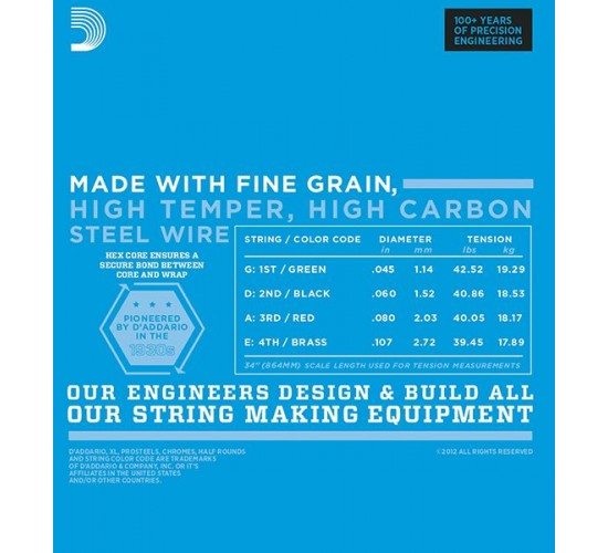 D'Addario EXL170BT Nickel Wound Комплект струн для бас-гитары, Regular Light, .45-107