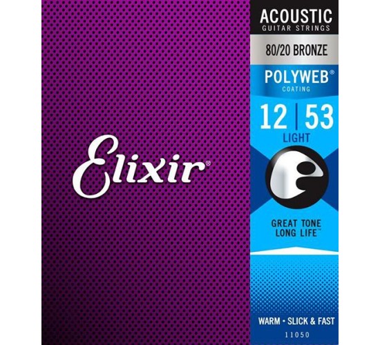 Elixir 11050 POLYWEB Комплект струн для акустической гитары, Light, бронза 80/20, 12-53