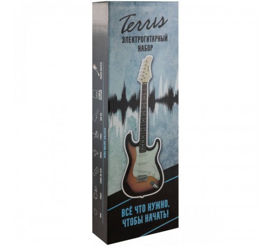 Terris TPACK-1 BK комплект: электрогитара, комбоусилитель, чехол, кабель, медиатор, ремень, тюнер
