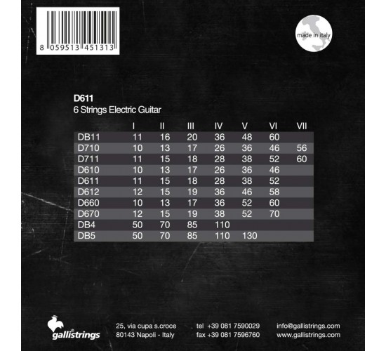 Galli D611 Комплект из 6 струн для электрогитары