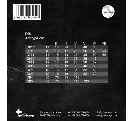 Galli DB4 Комплект струн для бас-гитары из 4 струн DROP BASS, 050-110