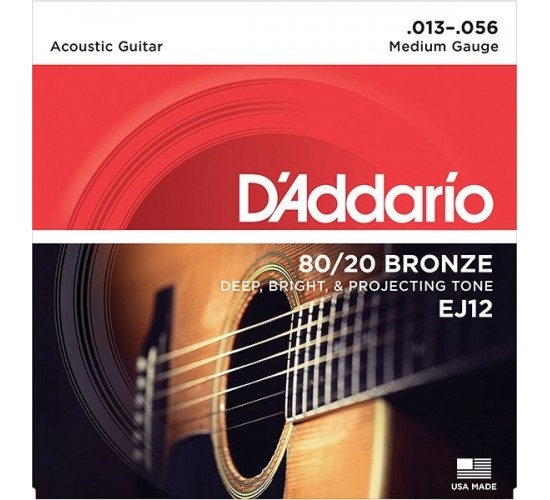 D'Addario EJ12 BRONZE 80/20 Струны для акустической гитары бронза Medium 13-56