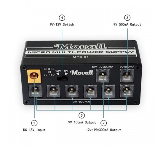 Movall Micro Multi-Power Supply MPS-01 блок питания для гитарных эффектов на 8 выходов