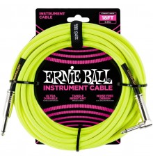 Ernie Ball 6085 кабель инструментальный, оплетёный, 5,49 м, прямой/угловой джеки, жёлтый