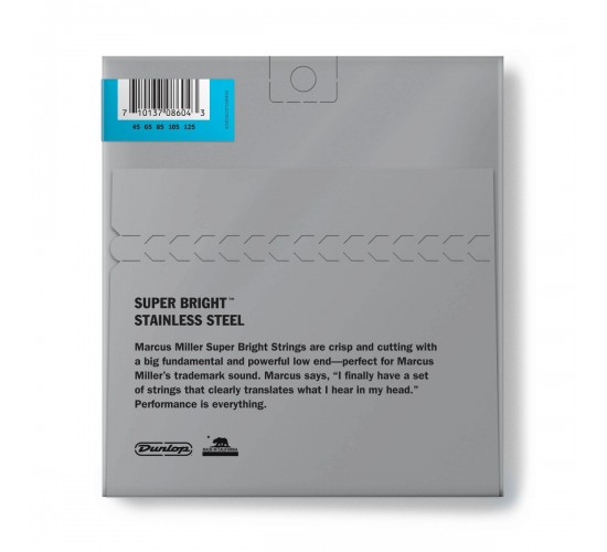 Dunlop DBMMS45125 Marcus Miller Super Bright Комплект струн для 5-стр бас-гитары,нерж.сталь, 45-125