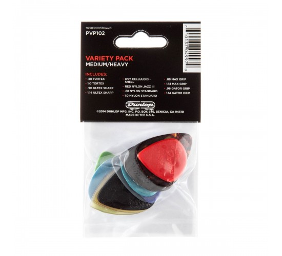 Dunlop PVP102 Набор медиаторов Guitar MED/HVY Pick Variety Pack 12шт, средние/толстые