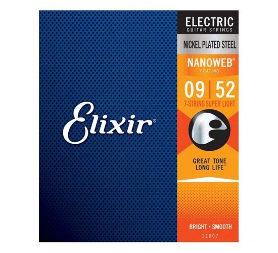 Elixir 12007 NANOWEB Комплект струн для 7-струнной электрогитары, Super Light 9-52