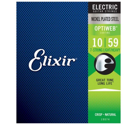 Elixir 19074 Optiweb Комплект струн для 7-струнной электрогитары, никел. сталь, Light/Heavy 10-59