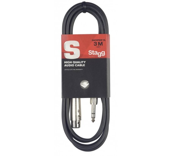 Stagg SAC3PSXF DL профессиональный микрофонный шнур XLR (F) -стерео джек 1/4 ",серия DELUXE, 3 метра
